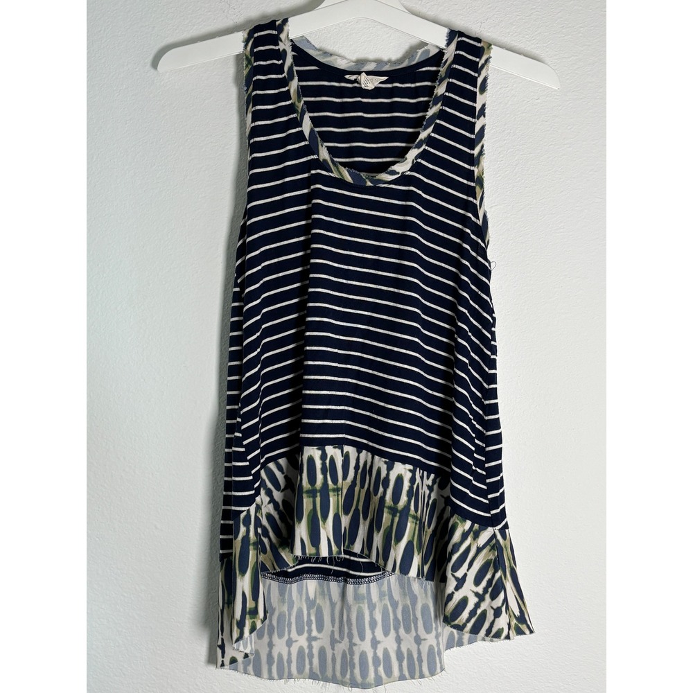 Anthropologie Postmark‎ Navy Striped Ikat Mixed Media High Low Tank Top Small